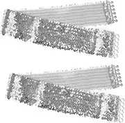 [CONGARTENO] 2pcs Sequin Belt Dress Stretchy Waistband Elastic Cinch Belt Cheerleader Stretchy Belt Ladies Belt Glitter Stretchy Belt Waist Belt Belts for Women Interlock Zinc Alloy Silver