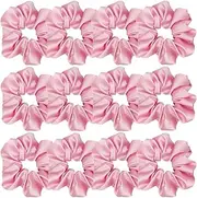 12 Pcs Satin Silk Scrunchies, Soft Hair Ties, Fashion Hair Bands, Bow Ropes, Elastic Ponytail Holders, Hair Accessories for Women and Girls (4.3 Inch, Pink)