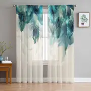 Ombre Green Blue Sheer Curtains 72 Inches Long, Abstract Peacock Feather Curt...