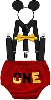 HIHCBF Baby Boys First Birthday Party Outfits Cake Smash Photo Shoot Costume ONE Bloomers Suspenders Bow Tie Headband