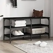 Shoe Bench with 3-Tier Storage, Black Engineered Wood 100x38.5x49 cm, Sturdy with Metal Frame, Adjustable Feet for Perfect Stability, Versatile Use in Hallway/Living Room