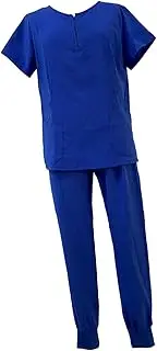 [Tadill] Nursing Scrub Set Top and Pants Short Sleeves Comfortable Clothes with Multi Pockets for Pet Grooming SPA Beauty Salon, Royal Blue