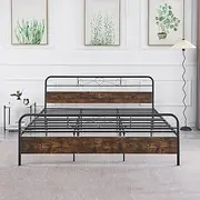 Foret Bed Frame Metal Queen Double King Single Full Size Modern Wooden Headboard Mattress Base Steel Bedroom KING02