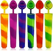 Maxin Set of 6 Silicone Multicolored Ice Popsicle Molds with Attached Lids - Features Durable, Reusable Colored Rainbow Swirl Design (Assorted Colors)