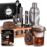 Bartender Kit with Whiskey Smoker 13 pcs Bamboo Stand Bar Set with Cocktail