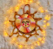 Cleopatra Solstice Handmade Wall Hanging: painted wood macrame retro sun