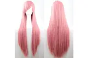 New 80cm Straight Sleek Long Full Hair Wigs w Side Bangs Cosplay Costume Womens - Dusty Pink