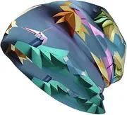 [NEZIH] Origami Multicolor Papercraft Cranes Print Unisex Casual Beanie Multifunction Knitted Hat Baggy Skull Caps,Winter Warm