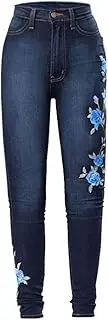 [Generic] Jeans for Women Jeans Elegant Denim Fabric Trousers High Waist Trousers with Floral Print Mom Trousers Jeans Stylish Palazzo Trousers Streetwear Outdoor Trousers Long Trousers Denim Trousers