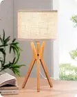 Tripod Table Lamp, 17.5" Modern Bedside Lamp with Natural Wood-Colored Lamp Legs