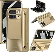 [Deoisllo] Pixel 9 Pro Fold Case with Hinge Protection, Kickstand, Stylus, Screen Protector and Camera Protection - for Google Pixel 9 Pro Fold 5G 2024 (Gold)