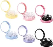 6 Pcs Compact Brush, Round Compact Travel Hair Brush Portable Mini Hair Brushs for Purse With Mirror Massage Comb for Women Men Wet and Dry Hairs (6 Colors)