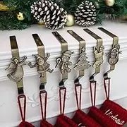 Christmas Stocking Holder for Mantle Set of 6, Reusable Christmas Stocking Hooks, No-Damage Xmas Hanger for Fireplace mantle Grip Stand Christmas Decoration Ornaments Hanging Bronze Shelf Floor