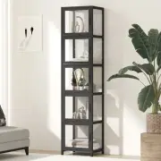 Oikiture Display Cabinet 5-Tier Slim Storage Shelves Clear Bookcase Rack Black