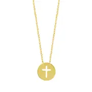 14K Yellow Gold Mini Cross Pendant Necklace, 16" To 18" Adjustable