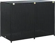 Poly Rattan Double Wheelie Bin Shed Powder-Coated Steel Frame Garden Storage Box Weather Resistant Decorate Bin Storage Shed for Backyard Patio Lawn 58.3"x31.5"x43.7"