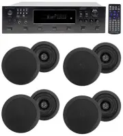 (6) Zone Bluetooth Receiver+(8) 5.25" Black Ceiling Speakers For Restaurant/Bar