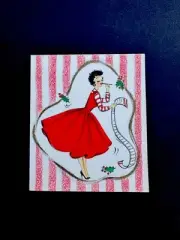 1 VTG Hallmark MCM Xmas Greeting Card Witty Lady In Red Checking Her Wish List