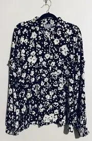 Pure Collection Top Womens 16 Black White Turtle Neck Drop Ruffle Shoulder