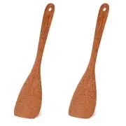 2pcs Wooden Spatula for Cooking Angled Flat Spatula Teak Wooden Spatula for