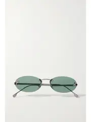 [Fendi Eyewear] Fendi Eyewear - Oval-frame Crystal-embellished Silver-tone Sunglasses - Green - One size One size Green