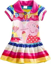 [LEMONBABY] Little Girls' Summer Peppa Pig Dress,Lapel Rainbow Color