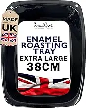 Samuel Groves Vitreous Enamel Roasting Tin, Extra Large Rectangular Tray, 38cm, Black, Iron Core, Oven Safe