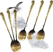 Balwoo [6 P][Made in Korea] Korean Style Soup Spoon 8.5 inch Premium 304(18/10) Stainless Steel Dessert Spoons Dinner Spoon, Table Spoon, Rice Spoon Ice Cream Scoop (Crane, TITANIUM)