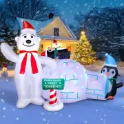 8FT Christmas Inflatable Polar Bear with Penguin and Igloo Outdoor Yard Decor...