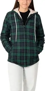 [ZENTHACE] Womens Sherpa Lined Flannel Jacket Full Zip Up Hooded Flannel Plaid Shirt Jacket with Side Pockets