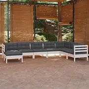 Generic 8 Piece Garden Lounge Set with Cushions White Solid Pinewood,3096660
