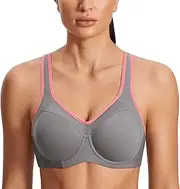 [SYROKAN] Women's Full Support High Impact Racerback Lightly Lined Underwire Sports Bra