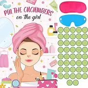 Hxezoc Spa Party Games Pin The Cucumbers on The Girl With 42 Pcs Cucumber Stickers, Large Spa Party Games Poster for Kids Girls Women Spa Birthday Party Carnival Party Supplies