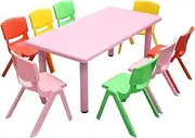 1.2M Kid's Adjustable Rectangle Pink Table & 8 Mixed Chairs Set