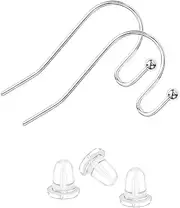 [ALEXCRAFT] Earring Hooks Silver Plated Hypoallergenic Ear Wires for DIY Jewelry Findings （200PCS Earring Hooks+200PCS Earring Backs）