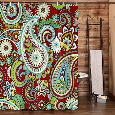 Bohemian Shower Curtain, Retro Boho Floral Pasily 72"W x 72"L (Pack of 1) Red
