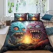 Cartoon Monster Duvet Cover 3 Pieces 3D Printed Colorful Creatures Quilt Cover with Zipper Closure for Kids Adults Bedding Decor Comforter Cover with Pillowcases Soft Microfiber,Superking（240x270cm）