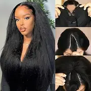 V Part Wigs Brazilian Kinky Straight Human Hair Wigs for Black Women V Shape Wigs No Leave Out Lace Front Wigs Upgrade U Part Wigs Glueless Full Head Clip In H