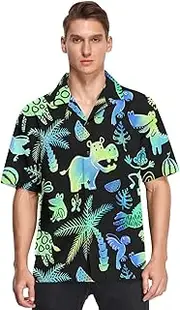[GuoChe] Hawaiian Mens Shirts Short Sleeve Button Down Palm Tropical Watermelons Monkey Animals Woodland Printed Camisas para