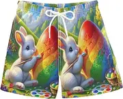 [RPLIFE] Boys Swim Trunks, Anti Chafe Swim Trunks Boys 2T, Easter Rabbit Colored Eggs