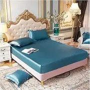 [PacuM] Queen Sheets Bedsheet Satin Silk Fitted Sheet High-End Solid Color Mattress Cover Elastic Band Bed Sheet Queen Sheet Set (Color : Yue guang LAN, Size : 180x200x25cm)