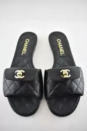 Chanel REV Black Turnlock Quilted Gold CC Logo Mules Slide Sandal Flop Flat 36