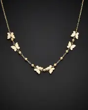 14K Italian Gold Extender Beaded Butterfly Necklace