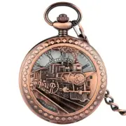 Mens Mechanical Pocket Watch Hand Winding Train with Fob Chain Christams Gifts