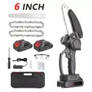 ✅6" Mini Cordless Electric Chainsaw 2X Battery-Powered Wood Cutter Rechargeable