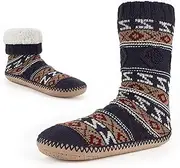 [Cozylook] Men's Slipper Socks Fleece Lined Non-skid Soles, Winter Soft Thick Cozy Indoor Home Boot Stocking Anti-skid Gripper Bottoms, Knitted Warm Fuzzy House Shoes