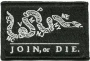VELCRO® BRAND Fastener Morale Patch Join Or Die Gadsden BLACK WHITE 3x2"