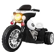 ALFORDSON Kids Ride On Car Motorbike 6V 25W Eletric Motor with Police Decals, Toy Tricycle with Music Player & Brilliant Lights, Ride-on Design Children Vehicle for Toddler, White