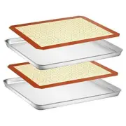 Baking Sheet with Silicone Mat Set, Stainless Steel Cookie 16 x 12 x 1 inch