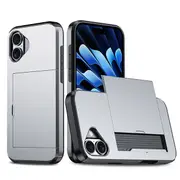 ZUSLAB for Apple iPhone 16 Plus Case Slide Armor Card Holder Protective Shockproof Hard Back Cover (2024) - Silver